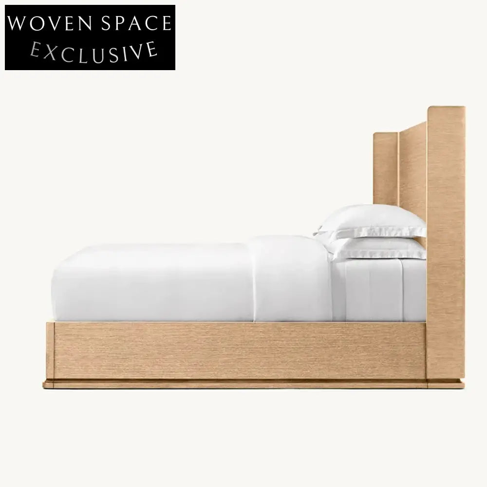 Premium Solid Oak Wood Bed Frame, Modern Minimalist Design, High Headboard