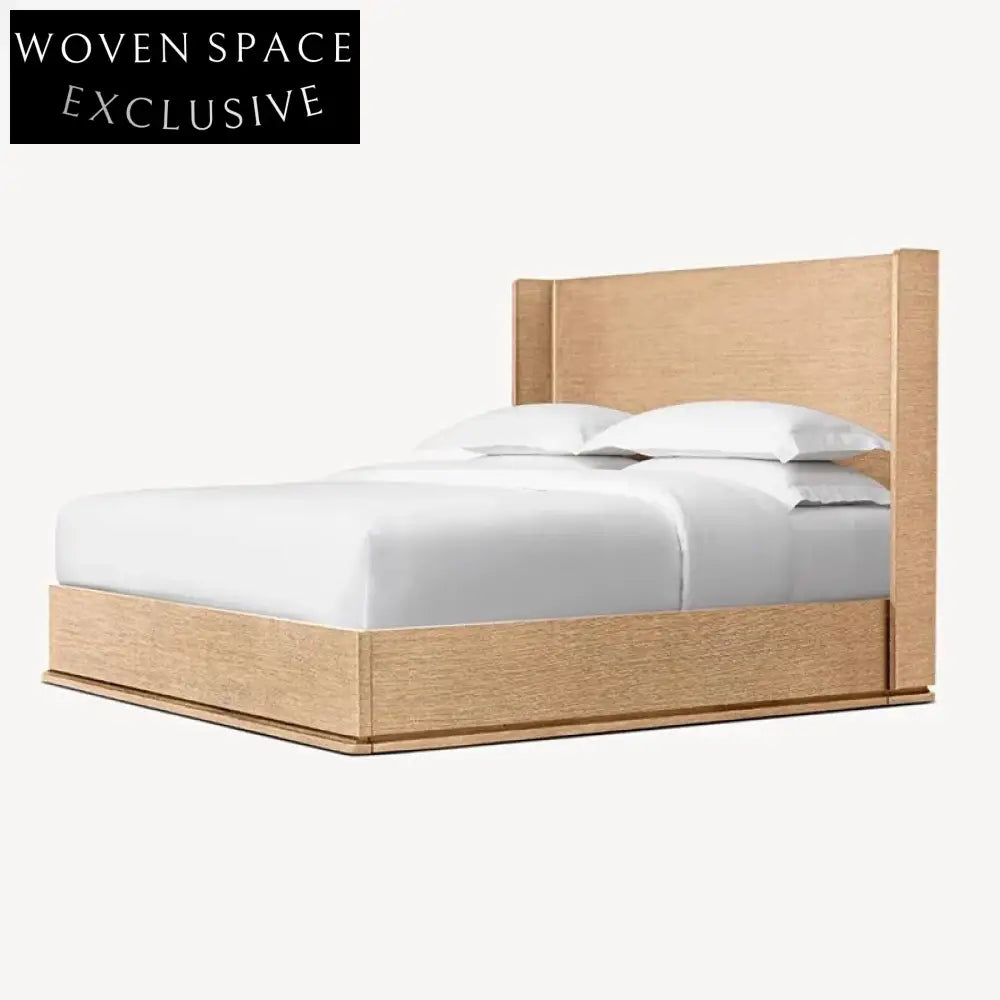 Premium Solid Oak Wood Bed Frame, Modern Minimalist Design, High Headboard
