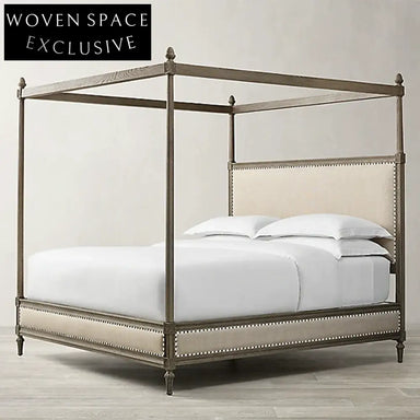 Premium Solid Oak Wood King Bed Frame with Modern Minimalist Headboard Design