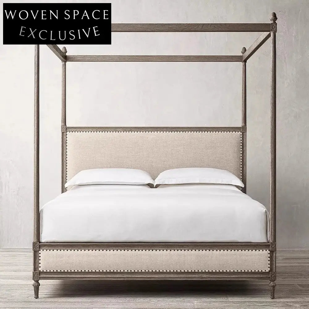 Premium Solid Oak Wood King Bed Frame with Modern Minimalist Headboard Design