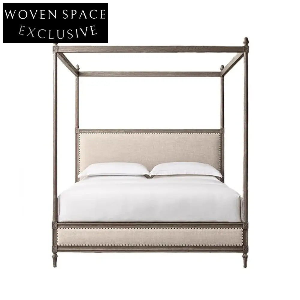 Premium Solid Oak Wood King Bed Frame with Modern Minimalist Headboard Design