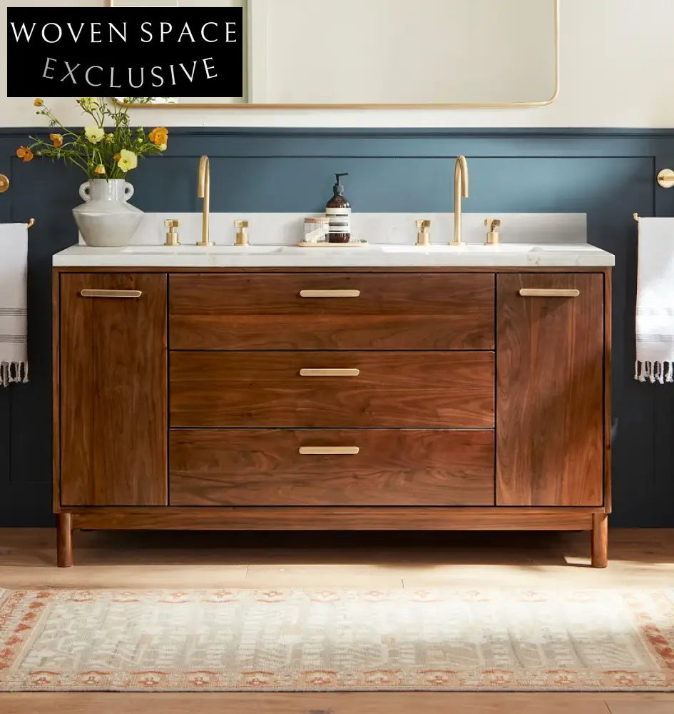 Premium Solid Wood Bathroom Vanity Cabinet, Natural Stone Top, Light Oak
