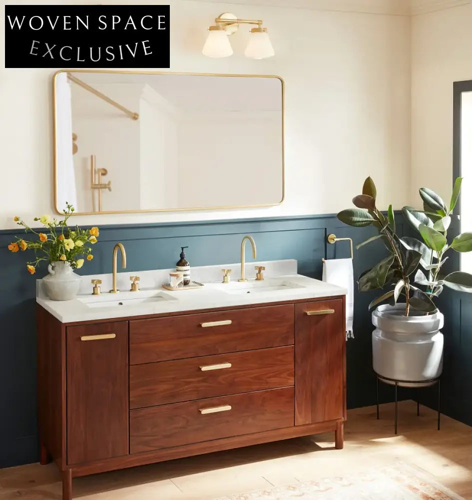 Premium Solid Wood Bathroom Vanity Cabinet, Natural Stone Top, Light Oak