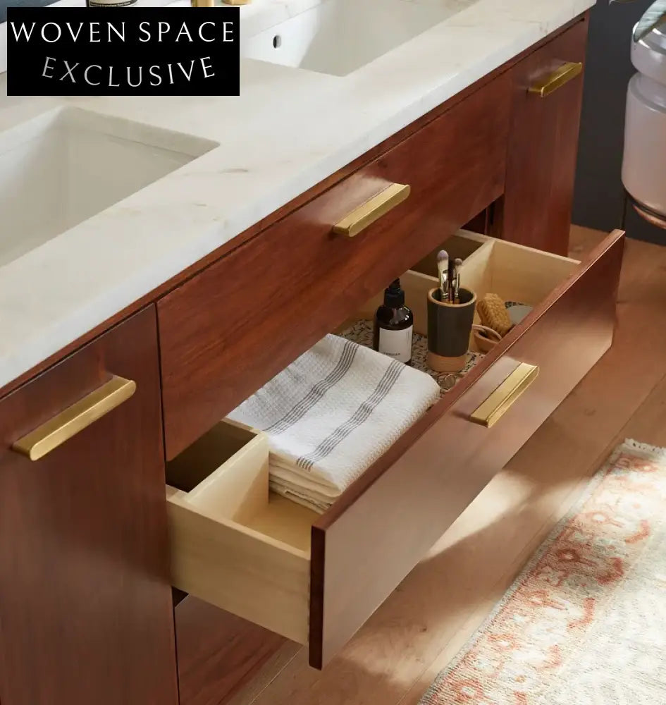 Premium Solid Wood Bathroom Vanity Cabinet, Natural Stone Top, Light Oak