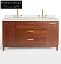 Premium Solid Wood Bathroom Vanity Cabinet, Natural Stone Top, Light Oak