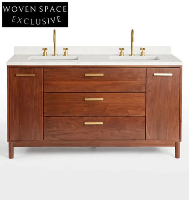 Premium Solid Wood Bathroom Vanity Cabinet, Natural Stone Top, Light Oak