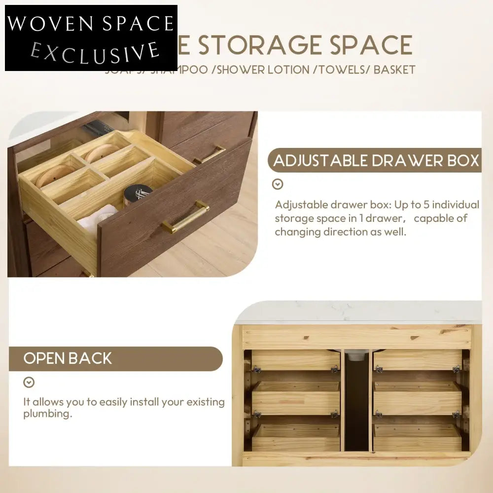 Premium Solid Wood Bathroom Vanity Cabinet with Soft-Close Drawers & Countertop