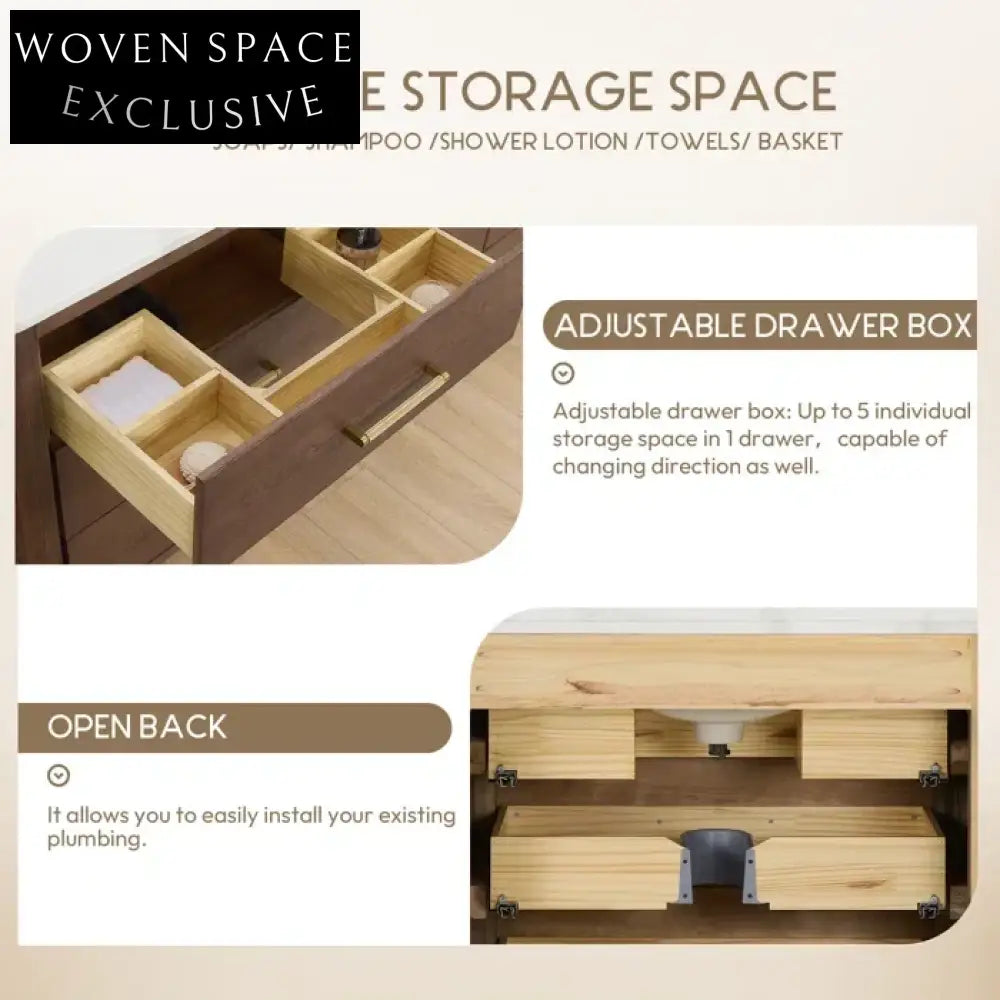 Premium Solid Wood Bathroom Vanity, Soft-Close Drawers, Integrated Sink, Modern Style