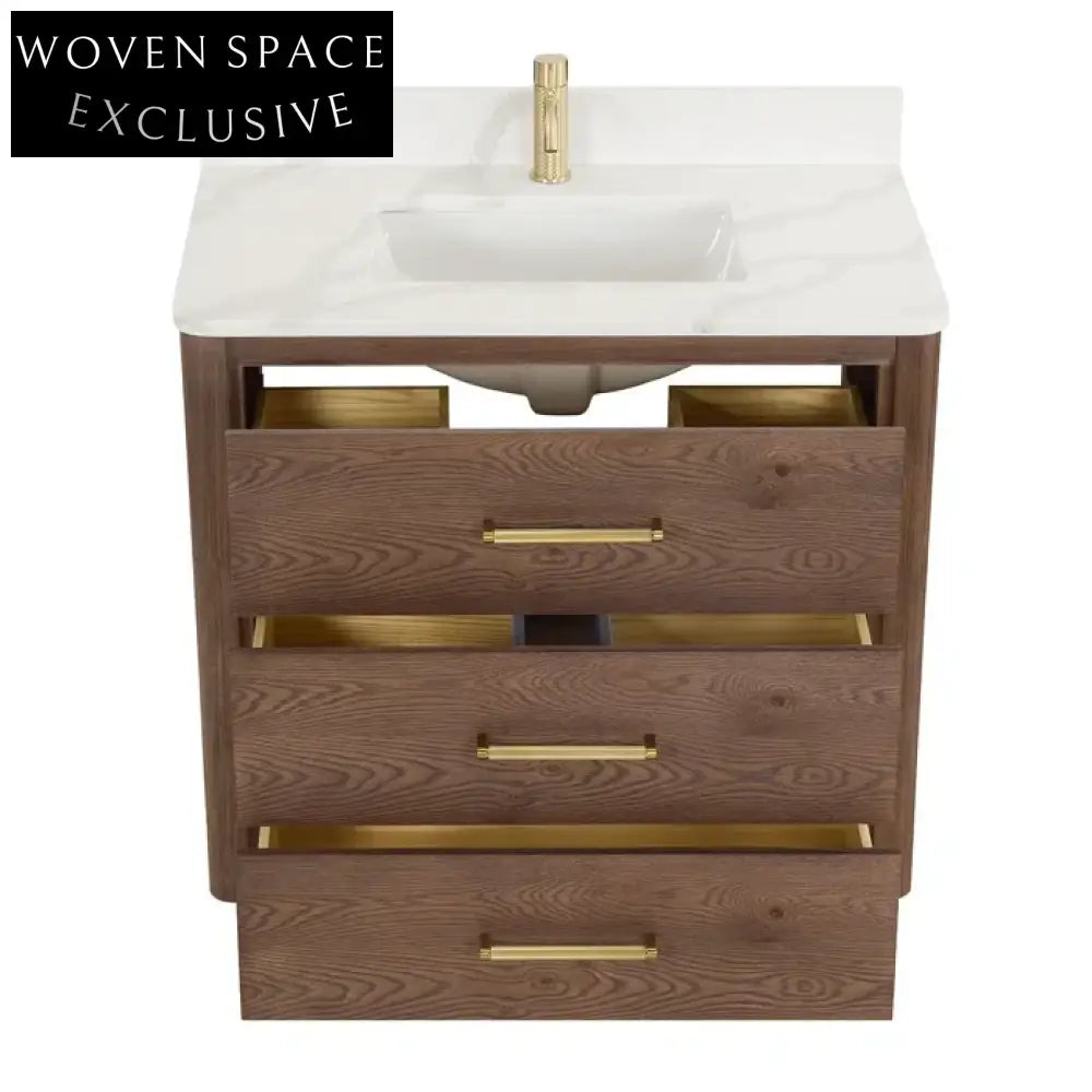 Premium Solid Wood Bathroom Vanity, Soft-Close Drawers, Integrated Sink, Modern Style