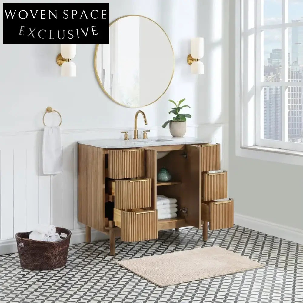 Premium Solid Wood Italian Design Bathroom Vanity with Marble Top