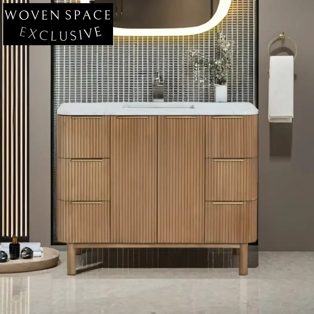 Premium Solid Wood Italian Design Bathroom Vanity with Marble Top