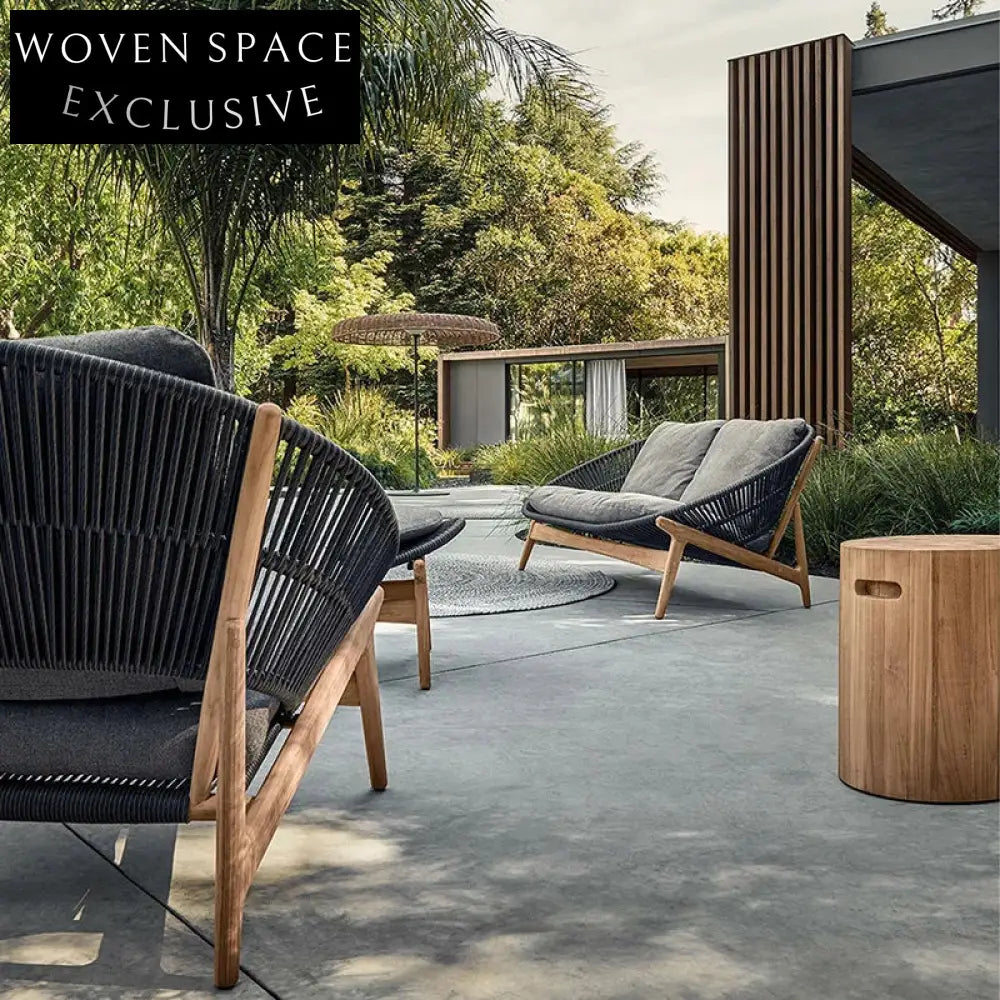 Premium Teak Wood Aluminum Outdoor Sectional Sofa Set Weather-Resistant Cushions