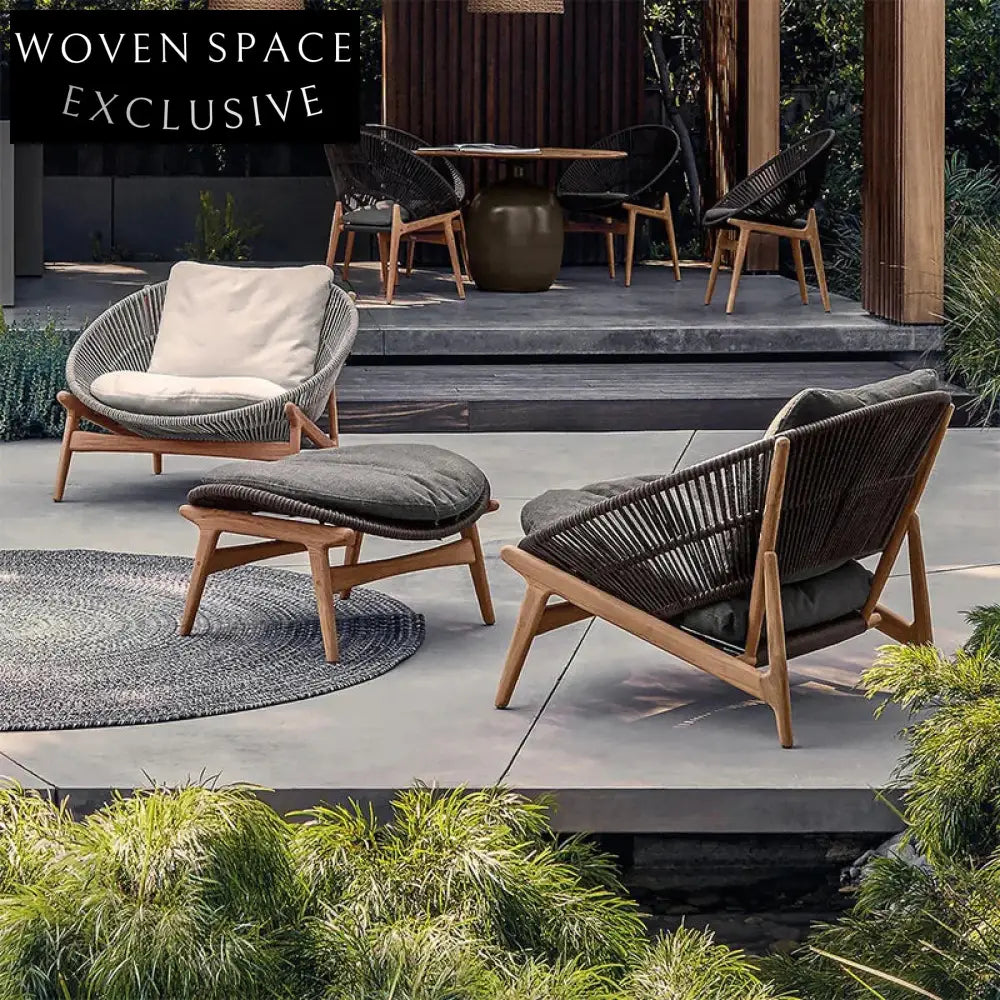 Premium Teak Wood Aluminum Outdoor Sectional Sofa Set Weather-Resistant Cushions