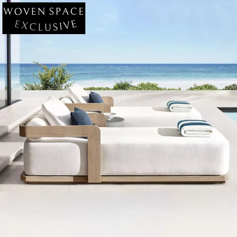 Premium Teak Wood Outdoor Chaise Lounger with Thick UV-Resistant Cushion