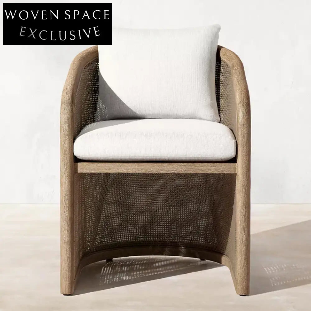 Premium Teak Wood Outdoor Dining Chair with Cushioned Rattan Wicker