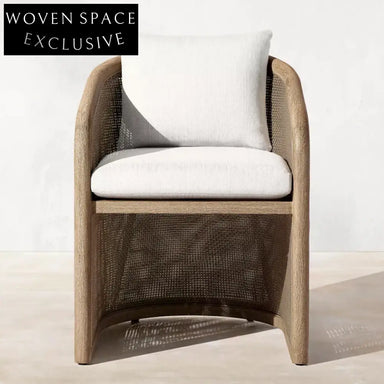 Premium Teak Wood Outdoor Dining Chair with Cushioned Rattan Wicker