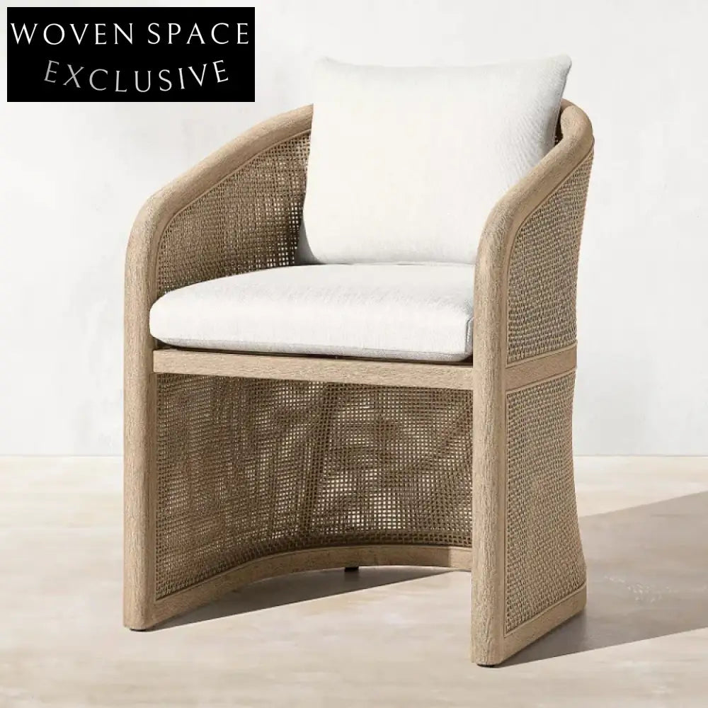 Premium Teak Wood Outdoor Dining Chair with Cushioned Rattan Wicker