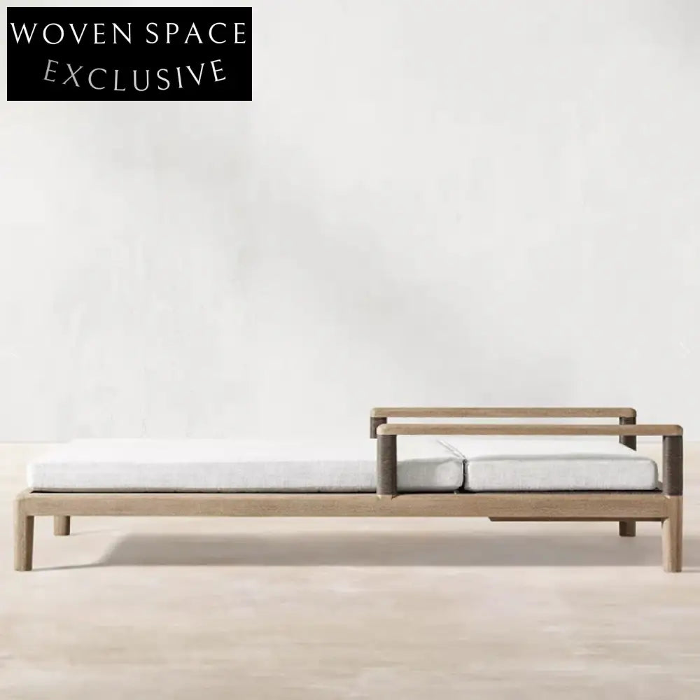 Premium Teak Wood Outdoor Sunbed Daybed with Adjustable Headrest for Garden Patio Relaxation