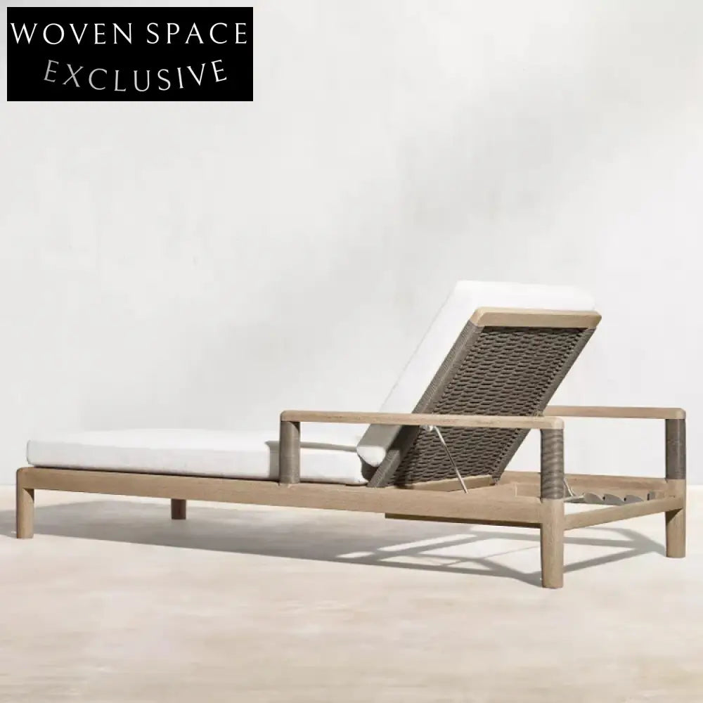 Premium Teak Wood Outdoor Sunbed Daybed with Adjustable Headrest for Garden Patio Relaxation