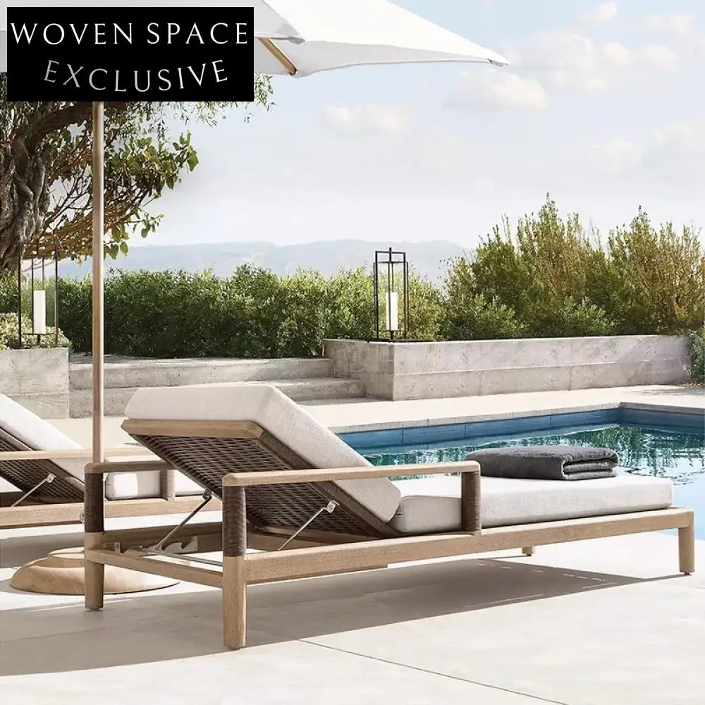 Premium Teak Wood Outdoor Sunbed Daybed with Adjustable Headrest for Garden Patio Relaxation