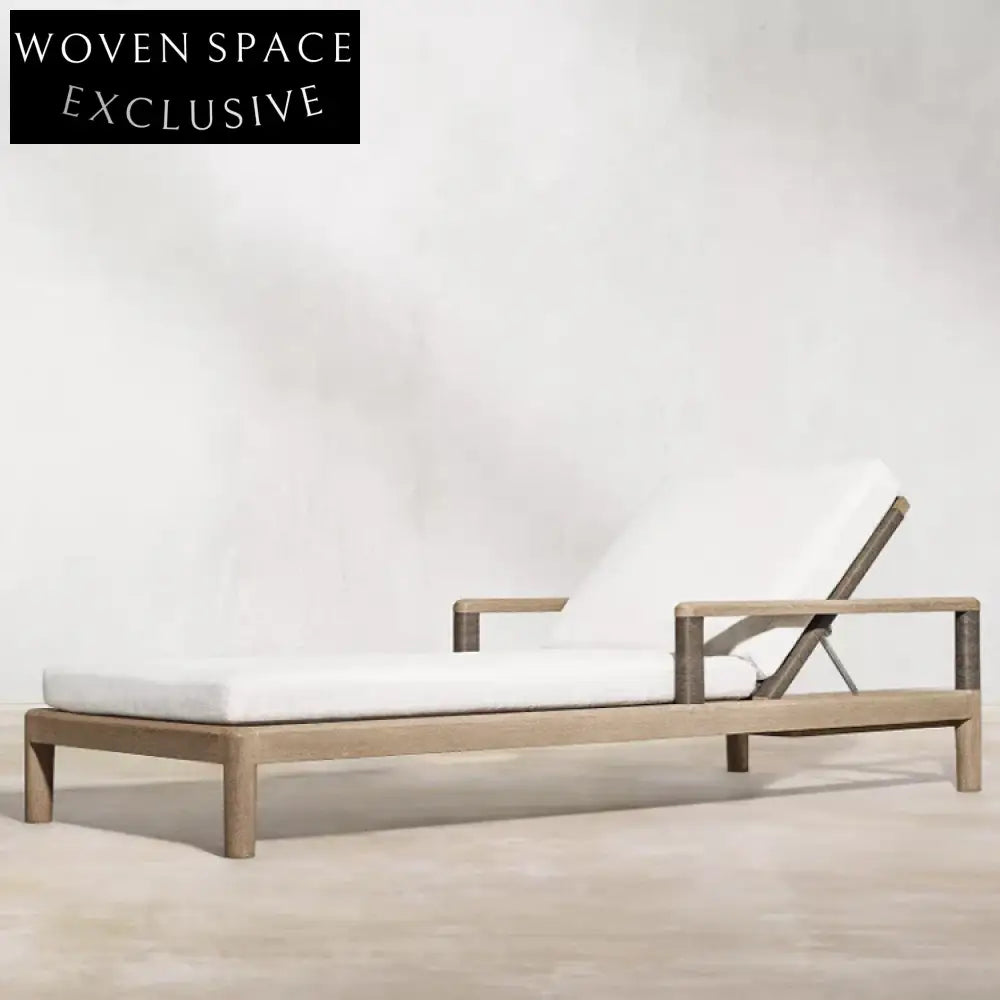 Premium Teak Wood Outdoor Sunbed Daybed with Adjustable Headrest for Garden Patio Relaxation