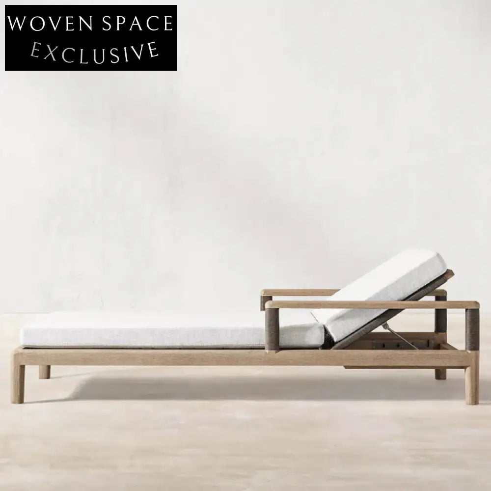 Premium Teak Wood Outdoor Sunbed Daybed with Adjustable Headrest for Garden Patio Relaxation