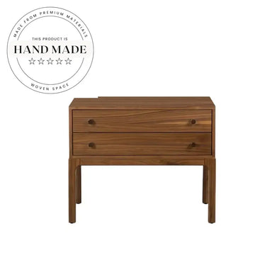 Premium Walnut Wood Two Drawer Wide Nordic Modern Bedside Table