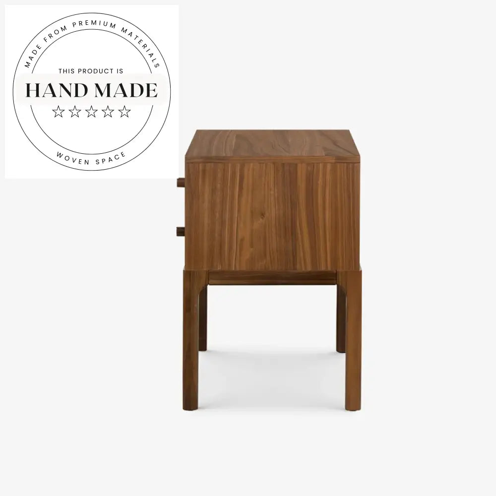 Premium Walnut Wood Two Drawer Wide Nordic Modern Bedside Table