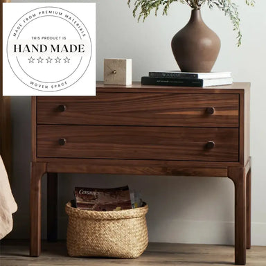 Premium Walnut Wood Two Drawer Wide Nordic Modern Bedside Table