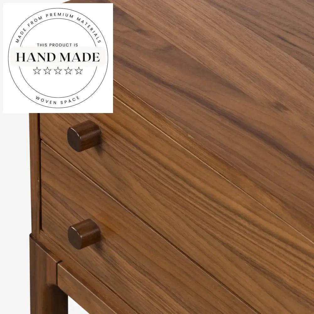 Premium Walnut Wood Two Drawer Wide Nordic Modern Bedside Table