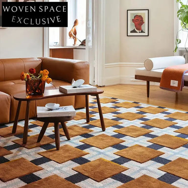 Premium Wool French Vintage Check Pattern Living Room Area Rug