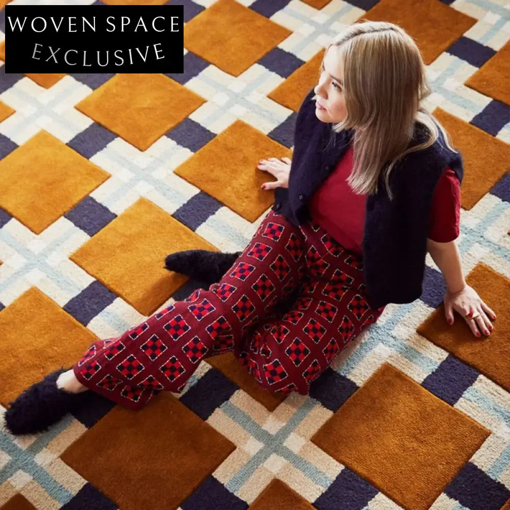 Premium Wool French Vintage Check Pattern Living Room Area Rug