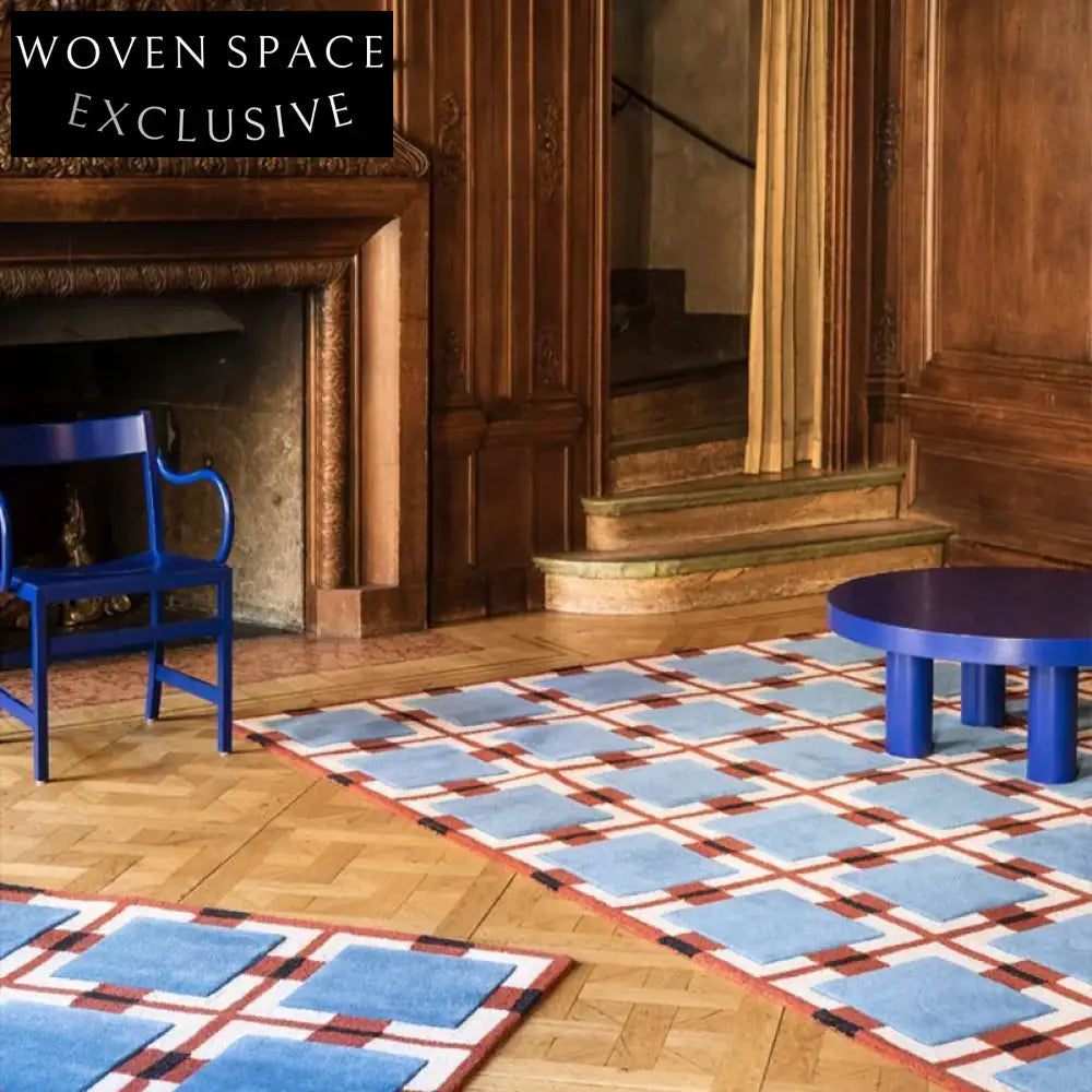 Premium Wool French Vintage Check Pattern Living Room Area Rug