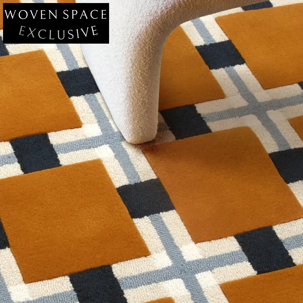 Premium Wool French Vintage Check Pattern Living Room Area Rug