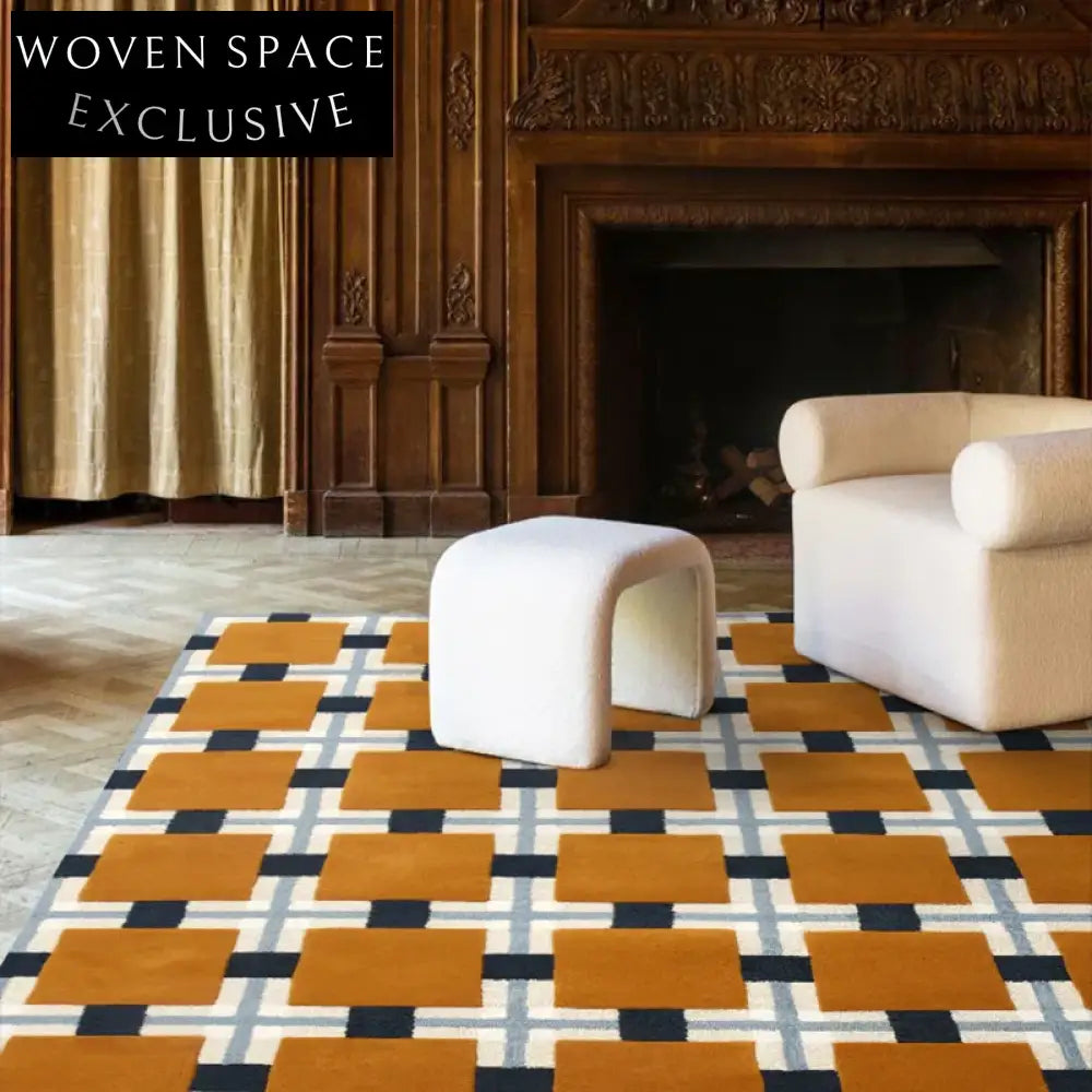 Premium Wool French Vintage Check Pattern Living Room Area Rug