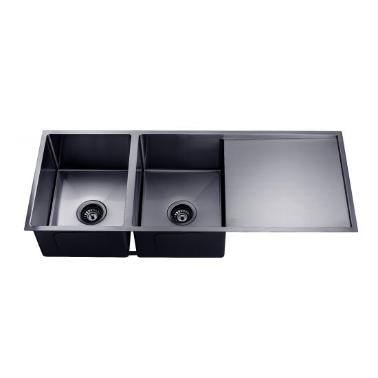 304 Stainless Steel PVD Coating Double Bowl Kitchen Sink with Drainer(Round Edges,with Bottom Tray)1160*460*230mm