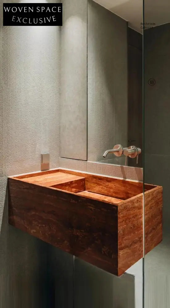 Quinn Red Travertine Luxury Bathroom Cabinet with Integrated Basin