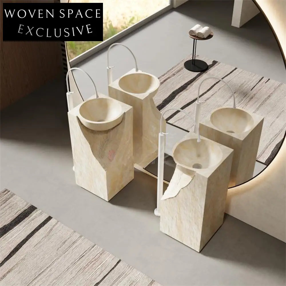 Rachel Yellow Travertine Pedestal Basin