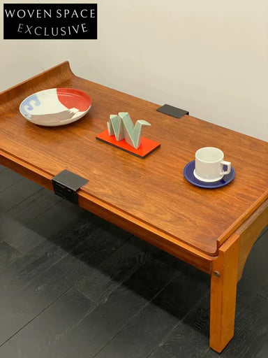 Rare Vintage 1970s Italian Decorative Art Wood Metal Coffee Table