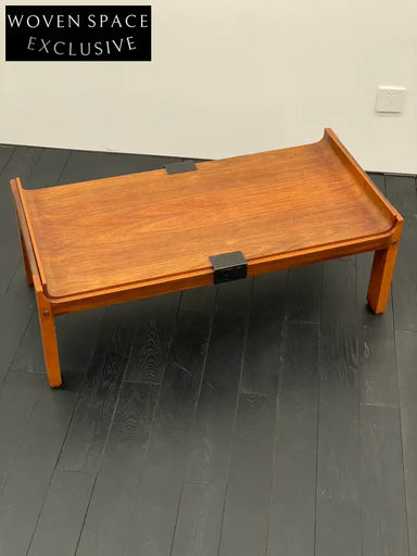 Rare Vintage 1970s Italian Decorative Art Wood Metal Coffee Table