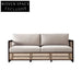 Stylish Rattan Fabric Sofa - Solid Oak Wood Slat Frame Modern Couch
