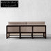 Stylish Rattan Fabric Sofa - Solid Oak Wood Slat Frame Modern Couch