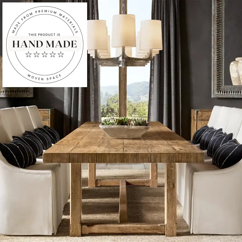 Reclaimed Oak Solid Wood Midcentury Extendable Rectangular Dining Table