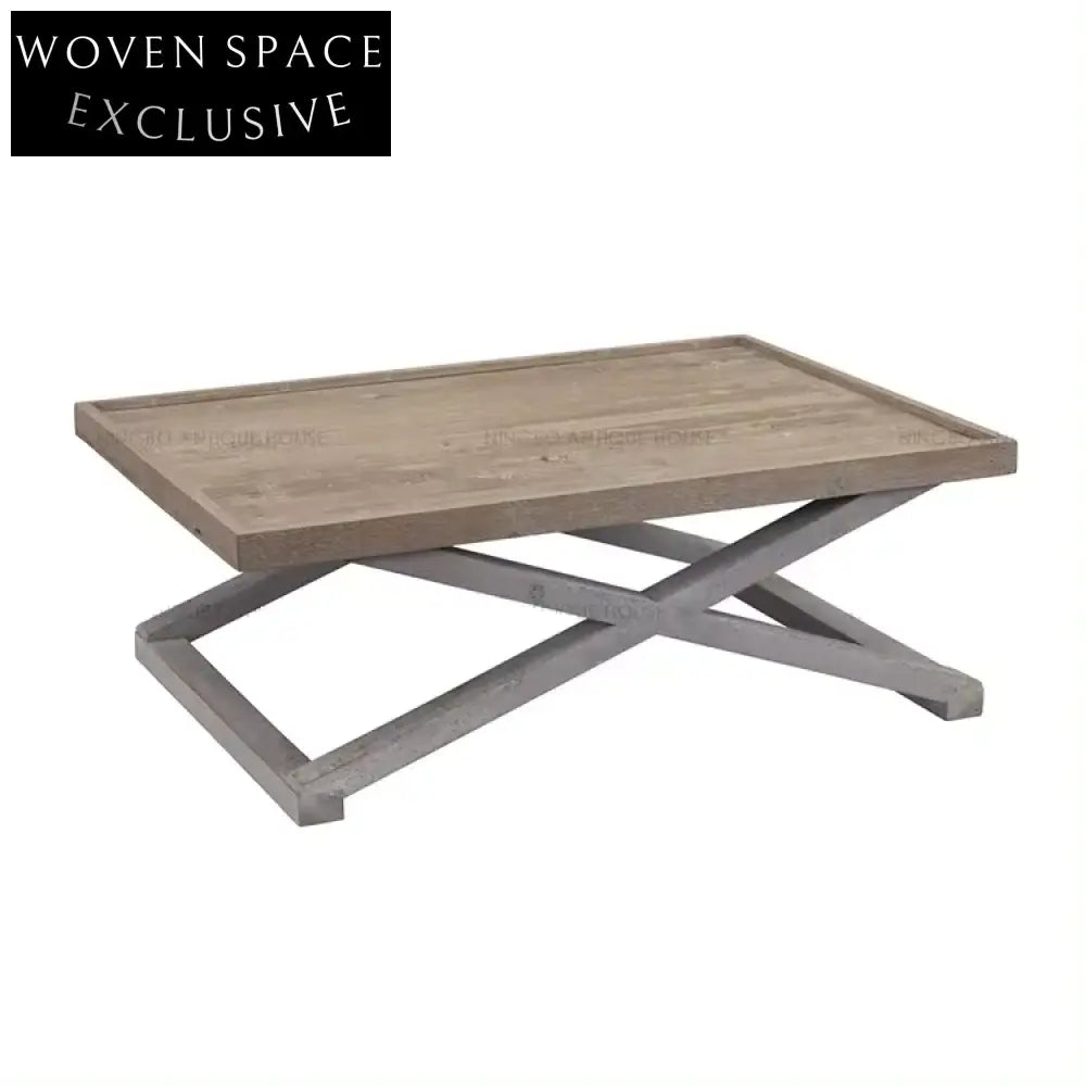 French Country Rustic Recycled Pine Coffee Table, Hand-Painted Dual Tone, Vintage Design