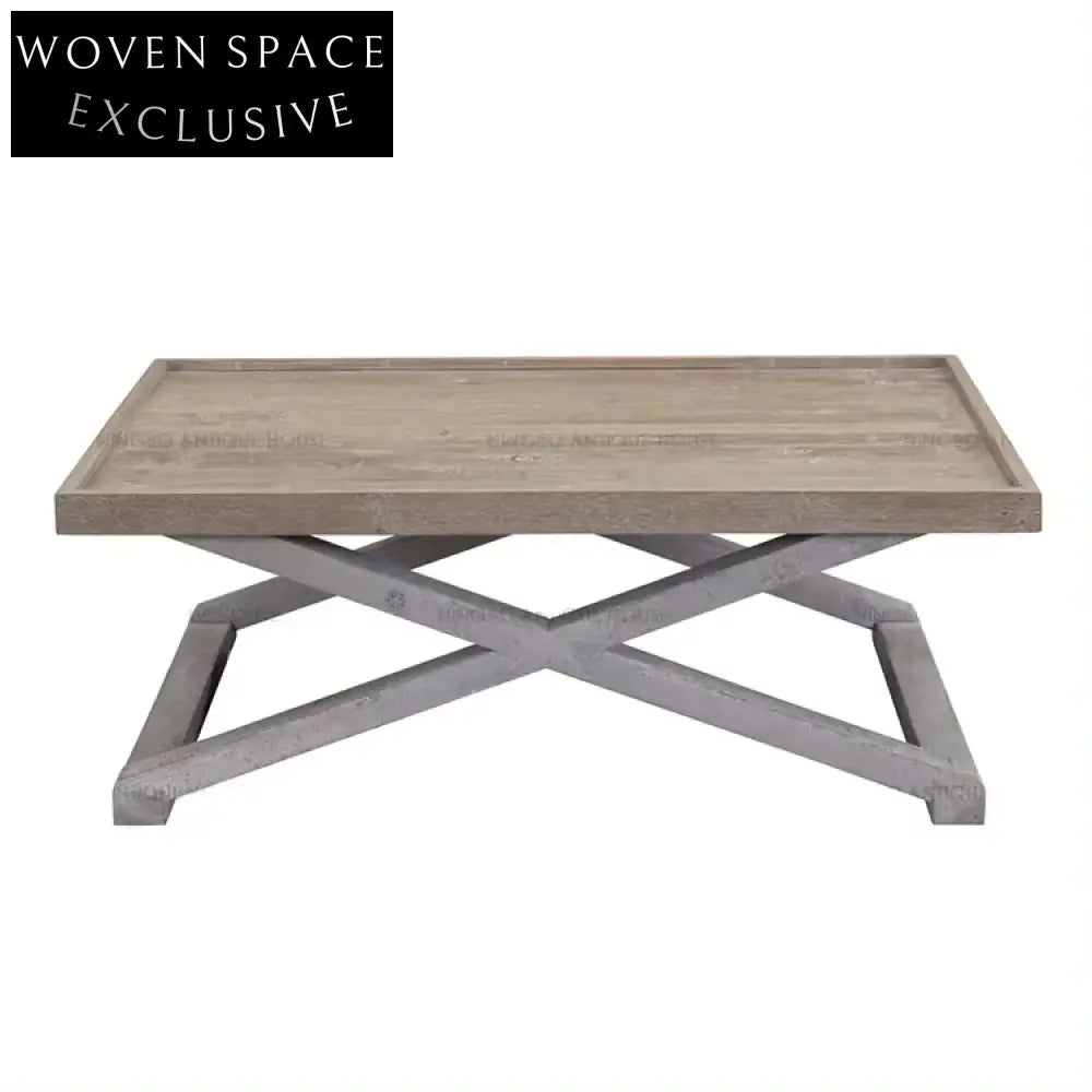 French Country Rustic Recycled Pine Coffee Table, Hand-Painted Dual Tone, Vintage Design