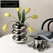 Refined Silver Ceramic Round Tabletop Decor Accent Modern Flower Vase
