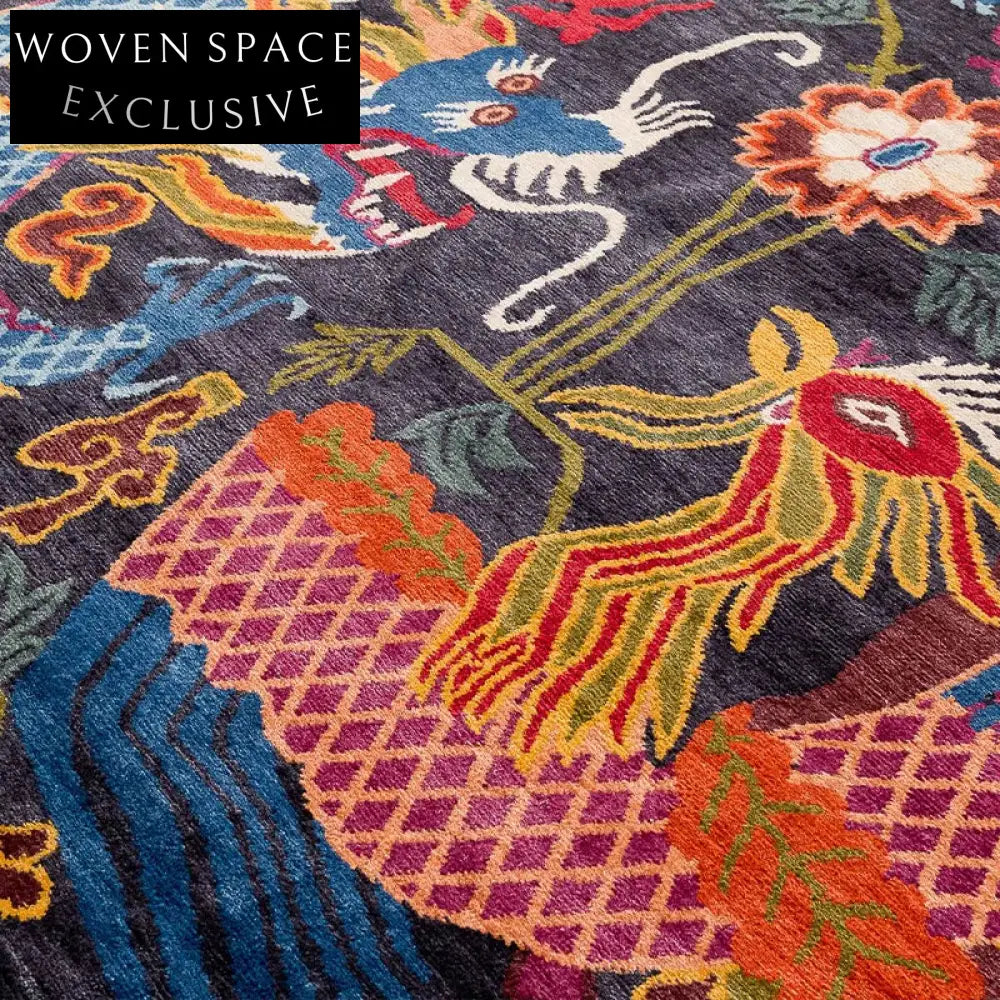 Regal Dragon Phoenix Ethnic Style Washable Area Rug for Living Room