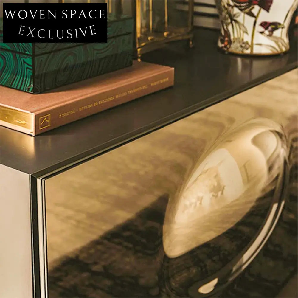 Regal Golden Sideboard Cabinet: Luxury Wood Storage for Modern Living Spaces