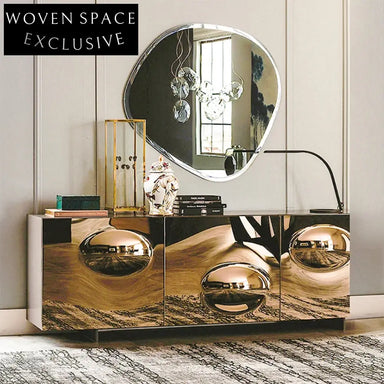 Regal Golden Sideboard Cabinet: Luxury Wood Storage for Modern Living Spaces