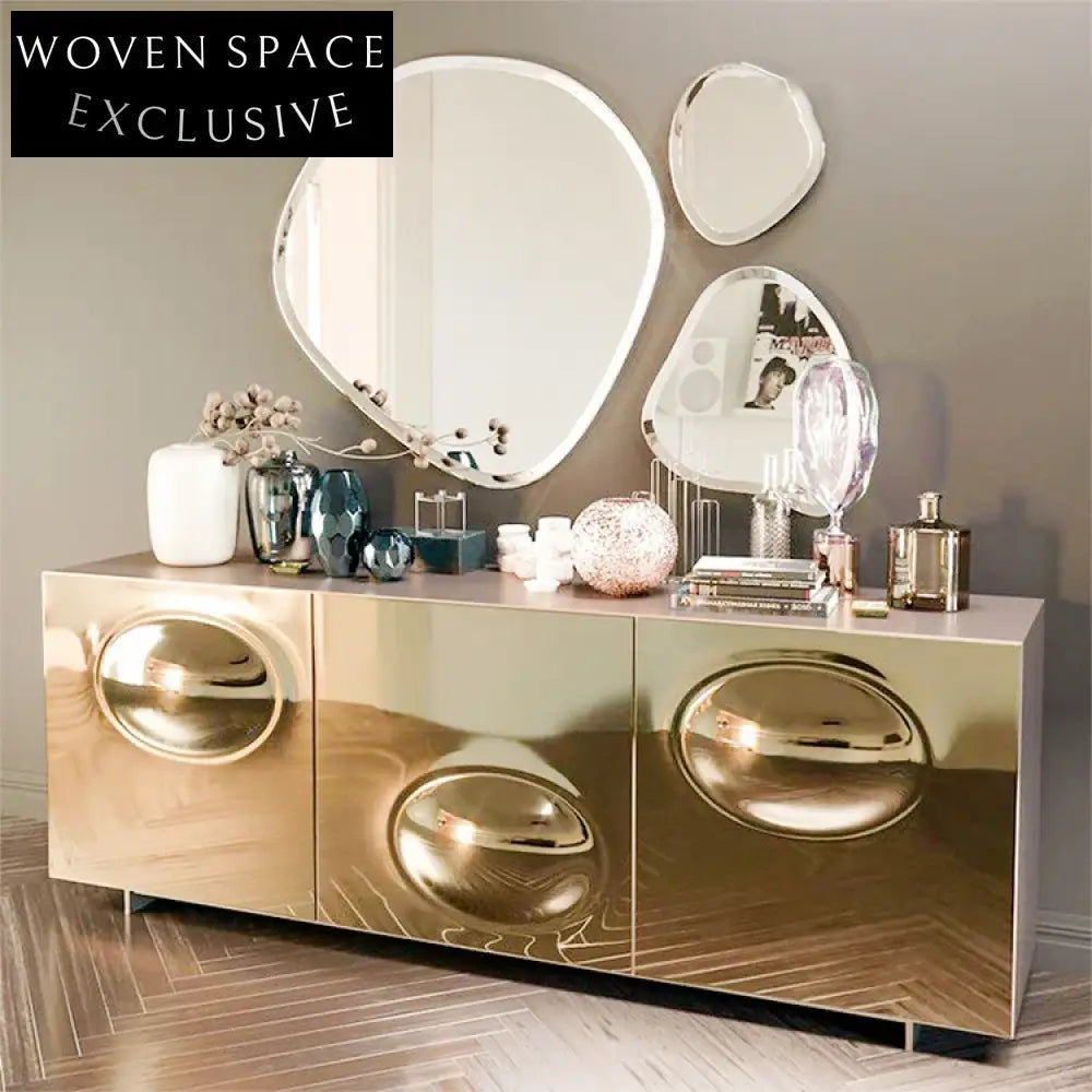 Regal Golden Sideboard Cabinet: Luxury Wood Storage for Modern Living Spaces